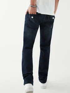 Pantalones de mezclilla ajustados relajados True Religion GENO con solapa grande T LAVADO DE ÚLTIMA LLAMADA 34 X 30 NUEVOS CON ETIQUETAS 0080 - Imagen 1 de 7