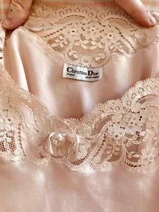 Vtg 60s/70s Christian Dior Pink Satin White Lace Camisole Size MEDIUM - Picture 1 of 9