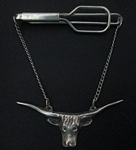 Silberfarbene Texas Longhorn Steer Bull Krawattenklammer Vintage - Top Zustand - Bild 1 von 4