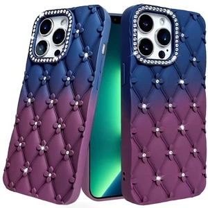 For iPhone 13 Pro Max 6.7 inch Case Bling Diamond Quiilted Pattern Phone Cover - Picture 1 of 9