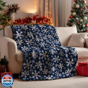 Horaldaily Christmas Flannel Blanket Throw, Navy Snowflake Baby Soft Fuzzy Pl - Picture 1 of 5