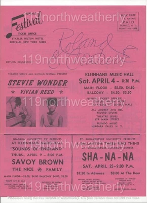 vtg 1970 STEVIE WONDER R&B Vivian Reed SHA-NA-NA Buffalo NY FESTIVAL BULLETIN - Image 1 of 2
