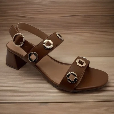 Sandalias Just Fab Rosaline Marrón Dorado Metal Puntera Cuadrada Correa al Tobillo Talla 7 NUEVAS Foto 1 de 4