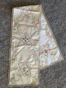 Sciarpa comò runner da tavolo vintage Natale oro 10 x 52 alberi ricamati a mano - Foto 1 di 8