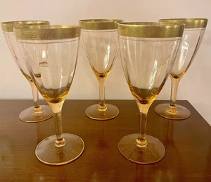 Vintage Tiffin-Franciscan Minton Pink Stem 13633 Gold Encrusted Water Goblets - Picture 1 of 14