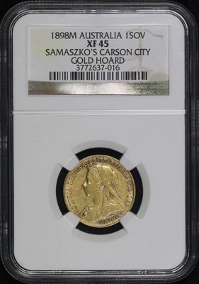 Ouro 1898M Austrália 1 Sovereign NGC XF-45 Samaszko's Carson City tesouro de ouro - Imagem 1 de 2