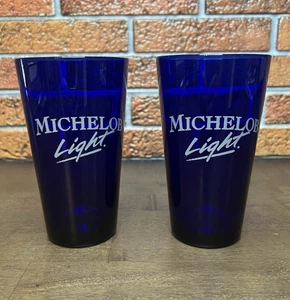 MICHELOB Light Cobalt Blue 16 oz Beer Glasses - Set of 2 - Picture 1 of 4