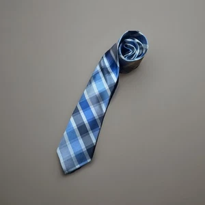 NWT Calvin Klein Blue Stripped Plaid Mens Silk Neck Tie 58.25"x3" - Picture 1 of 5