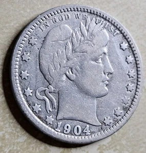 1904 O Barber Quarter Fine F Or Very Fine VF Detail Semi Key 25c Lightly Cleaned - Picture 1 of 5