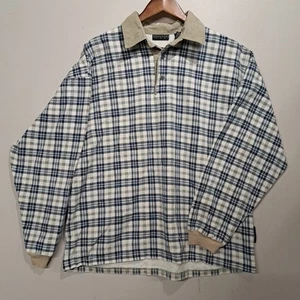 Vintage Structure Polo Gr. Large blau grün 90er kariert Langarm Made in USA - Bild 1 von 12