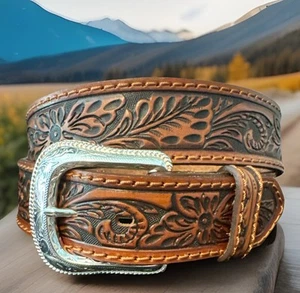 Floral Dress Leather Belt Size 36 NWT Salesman Sample - Picture 1 of 5