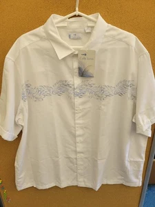 Cafe Luna Men's 2XL White Polyester Tropical Leaf  Woven Short Sleeve - Picture 1 of 9