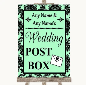 Mint Green Damask Card Post Box Personalised Wedding Sign - Picture 1 of 8