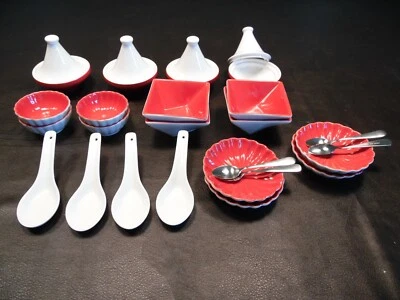 Pier 1 Imports Juego de Fiesta de Degustación (4) 5 PC Configuración 2010 Rojo y Blanco Cerámica Difícil de Encontrar  Foto 1 de 4