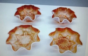 Dugan Peach Carnival Glass Opalescent Petal and Fan Berry Bowl Set Of 4 Bowls - Picture 1 of 5