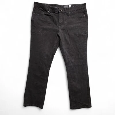 Volcom Vorta Slim Straight Jeans Mens 38x29 Black Grunge Stretch Denim - Image 1 of 4