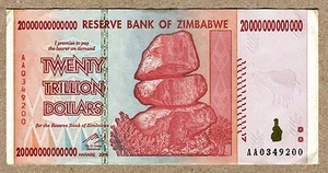 Zimbabwe 20 Trillion Dollars banknote AA 2008 P89 VF currency bill - Picture 1 of 1