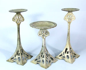 TRES CANDELABROS DE METAL ESTILO WMF ESTILO JUGENDSTIL ART NOUVEAU - Imagen 1 de 10