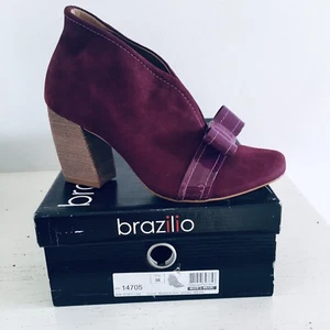 Brazilio Purple Suede Ankle Boots Size 38 Womens Retro Style Leather Pull On - Picture 1 of 12