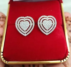 0.80CTW NATURAL ROUND DIAMOND HEART HALO STUD EARRINGS 10K GOLD - Picture 1 of 12