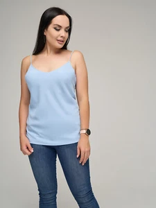 Women Tank Casual Top T Shirt Light Blue Blouse Solid Loose Spaghetti Strap 2XL - Picture 1 of 6