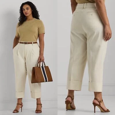 Ralph Lauren Double Faced Stretch Cotton Ankle Pant In Winter Cream Size 18W New - Image 1 of 4