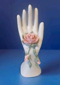Artmark Hand Painted Fine Porcelain Hand Pink Roses Ring Bracelet Jewelry Holder - Picture 1 of 13