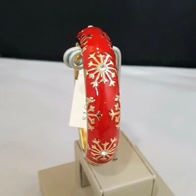 TALBOTS  Women's Gold Plated Red Enamel Snowflake Bangle Bracelet   MSRP $38.50 - Image 1 of 4