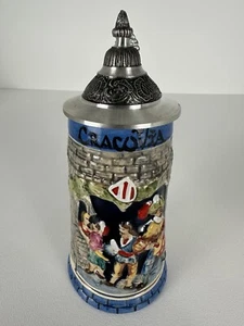 Beautiful Handmade Polish Stein (Mikolow) with Silvertone Lid - Picture 1 of 8