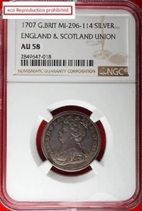 Queen Anne Silver Medal Commemorating the Union of Scotland and England NGC AU58 - Picture 1 of 3