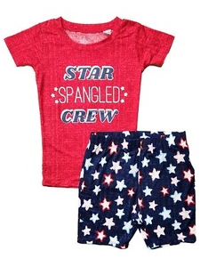 Boys & Girls Red Star Spangled Crew Short Sleeve Shirt & Shorts Pajama Set - Picture 1 of 1
