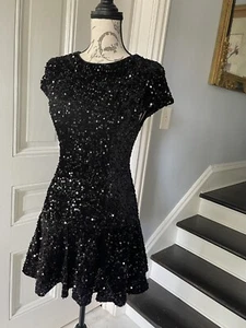 Mustard Seed Black Sequin Mini Dress  Little Black Dress Cocktail Evening Small - Picture 1 of 19