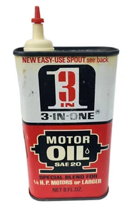 3 In One Motor Oil Tin SAE 20 Continental Can Co Oiler 8 fl oz Vintage Empty - Picture 1 of 12