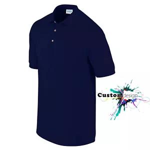 Gildan Polo Golf Jersey Collar T-Shirt Navy Blue Basic Cotton Tee Top S-XXL - Picture 1 of 4