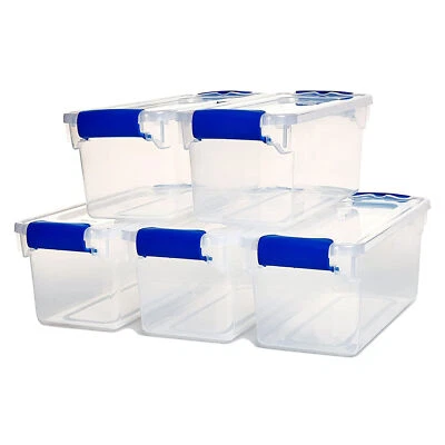 Homz 7.5 Quart Secure Latching Clear Plastic Stackable Storage Container, 5 Pack - Image 1 of 4