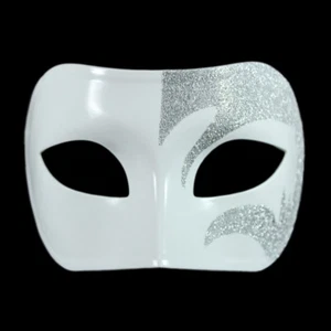 Mystic Silver Glitter & White Venetian Masquerade Mask ~ MARDI GRAS WEDDING PROM - Picture 1 of 3