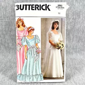 Butterick 3063 Wedding Dress Bridesmaid Gown Puff Sleeves Misses Size 12 Pattern - Picture 1 of 6