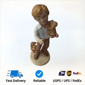 Vintage 1981 AVON Best Friends Figurine Boy Golden Retriever Puppies Porcelain - Picture 1 of 4