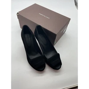 Roberto Del Carlo Suede Peep Toe Heels Platform Pumps Black 37.5 - Picture 1 of 10