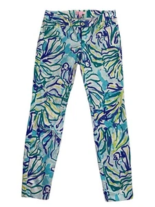 Lily Pulitzer Kelly Skinny Ankle Pants Size 0 Pool Blue Tropical Resort Cruise - Picture 1 of 9