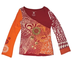Cirque Du Soleil Top Women's Size XL Red Orange Mixed Print Gold Foil Boho Artsy - Picture 1 of 17
