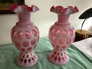 Coppia di vasi vintage Fenton Coin Dot Mirtillo - Foto 1 di 8