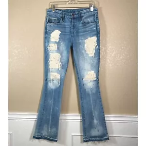 Tortoise Bell Distressed Bootcut Jeans Women's Size 25 Paint Splatter NWT $515 - Picture 1 of 12
