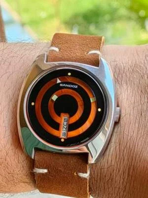 Sandoz Vintage Naranja Esfera Misteriosa Día/Fecha Automático Raro Años 70 Foto 1 de 4