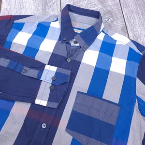 Burberry Brit Shirt Mens Medium Blue Nova Check Plaid Button Long Sleeve Top - Picture 1 of 9