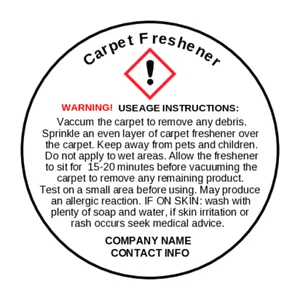 35- 3.7cm CARPET FRESHENER CLP-Personalised safety warning stickers labels - Picture 1 of 1