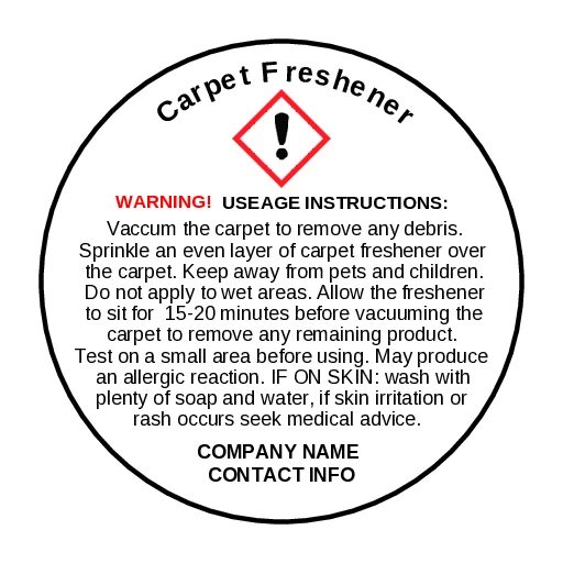 35- 3.7cm CARPET FRESHENER CLP-Personalised safety warning stickers labels - Image 1 of 1