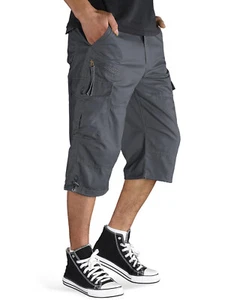 Men's Capri Shorts 3/4 Long Twill Below Knee Pants 7 Pockets Cotton Cargo Shorts - Picture 1 of 40