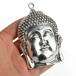 MEGA BIG BUDDHA SPIRITUAL BUDDHIST pendant 26" 925 Sterling Silver Necklace HEAD - Picture 1 of 8