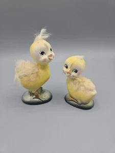 Vintage Japan Fuzzy Ducks, Keramik, 2er Set (eine repariert) 4,25" Höhe und 3,25" Höhe - Bild 1 von 9